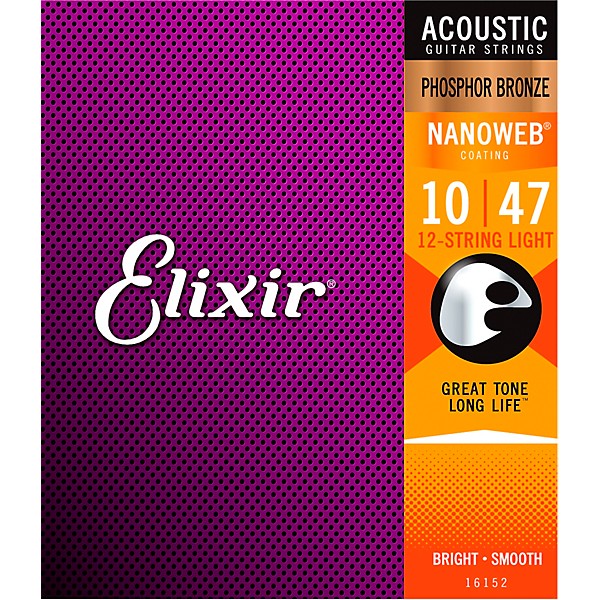 Elixir Phosphor Bronze 12-String Acoustic Guitar Strings with NANOWEB Coating, Light (.010-.047)
