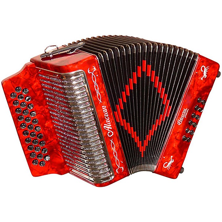Red Pearl Alacran 31 Button 12 Bass Button Accordion FBE With Straps And Case 