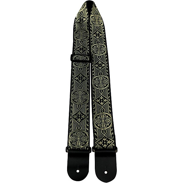 Perri's 2" Nylon Webbing Guitar Strap with Leather Ends Metallic Gold
