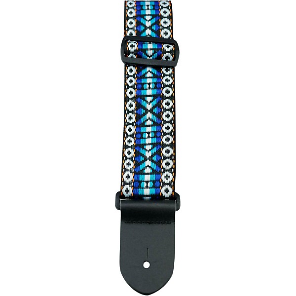 Perri's 2" Hootenanny Guitar Strap with Leather Ends Retro Blue and White
