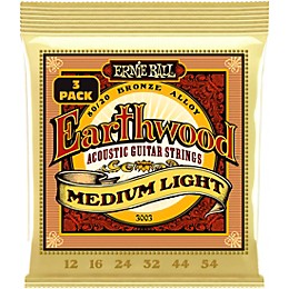 Ernie Ball 3003 Earthwood 80/20 Bronze Medium Light Acoustic Strings 3-Pack