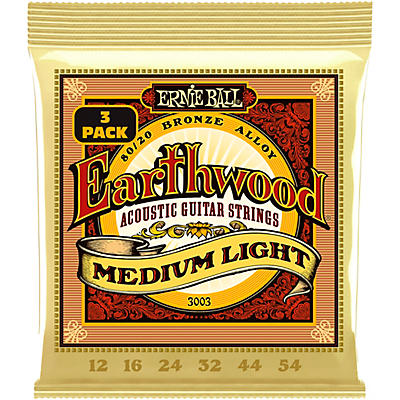 Ernie Ball 3003 Earthwood 80/20 Bronze Medium Light Acoustic Strings 3-Pack for sale