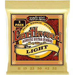 Ernie Ball 3004 Earthwood 80/20 Bronze Light Acoustic Guitar Strings 3-Pack