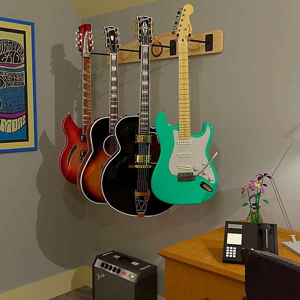 A&S Crafted Products Pro-File Wall Mounted Guitar Hanger for 4 Guitars