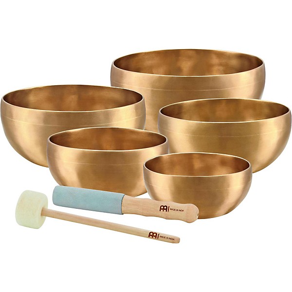 Open Box MEINL Sonic Energy 5-piece Universal Singing Bowl Set with Resonant Mallet Level 1 4.5, 4.9, 5.5, 5.9, 6.5 in.