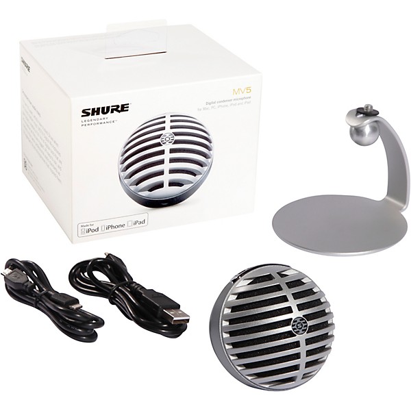 Shure MOTIV MV5 Digital Condenser Microphone With USB and Lightning Cables Included (Previous Version) Gray