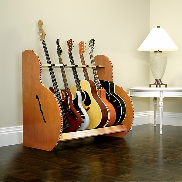 A&S Crafted Products Session Deluxe Guitar Stand Red Oak Full Size (7-9 Cases)