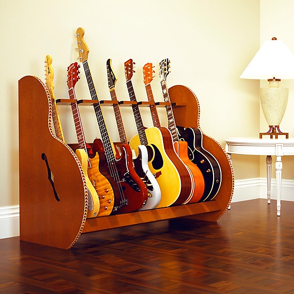 A&S Crafted Products Session Deluxe Multiple Guitar Stand Walnut Finish Full Size (7-9 Cases)