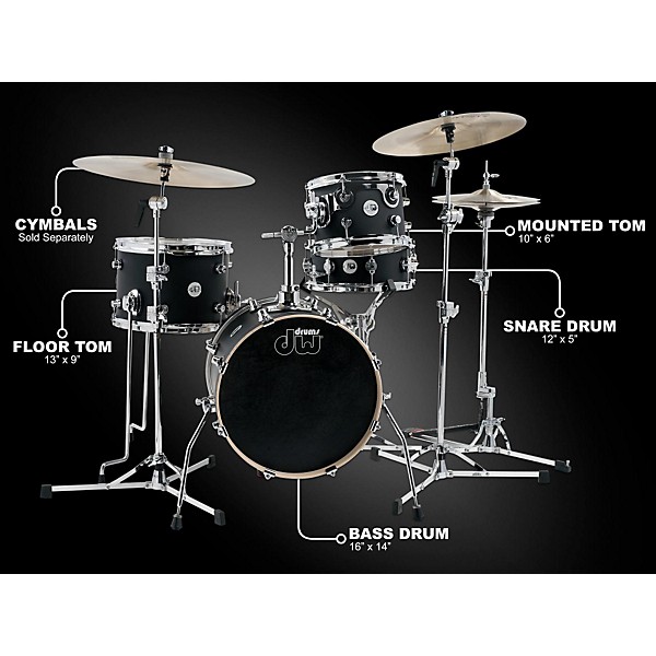 DW Design Series Mini-Pro 4-Piece Shell Pack With 16" Bass Drum Satin Black