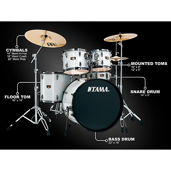 TAMA Imperialstar 5-Piece Drum Set with Black Nickel Hardware Winter White Mist