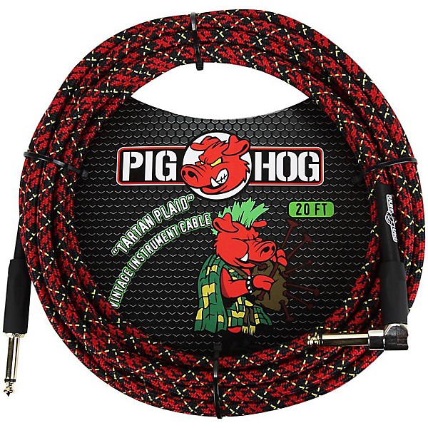 Open Box Pig Hog Right Angle Instrument Cable Level 1 20 ft. Tartan Plaid
