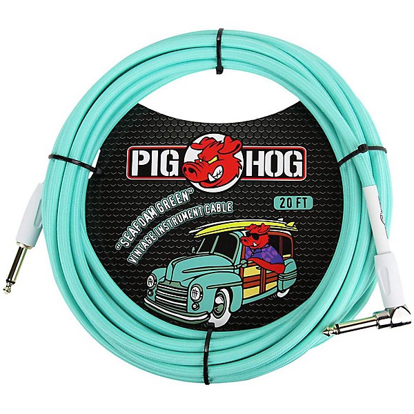 Pig Hog Right Angle Instrument Cable 20 ft. Seafoam Green