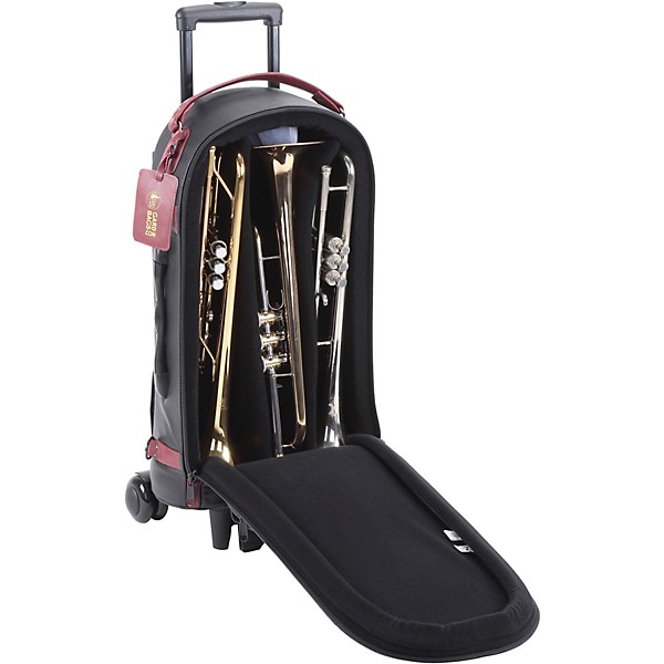 Gard Designer Compact Triple Trumpet Wheelie Black Leather with Burgundy Leather Trim