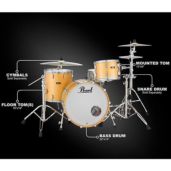 Pearl Vintage Hybrid Wood Fiberglass Series 3-Piece Shell Pack with 22 in. Bass Drum Antique Gold