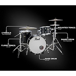 Pearl Vintage Hybrid Wood Fiberglass Series 3-Piece Shell Pack with 22 in. Bass Drum Piano Black