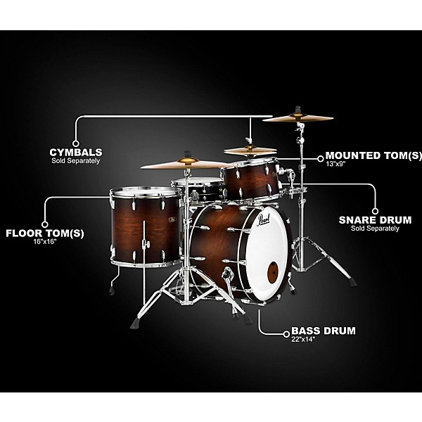 Pearl Vintage Hybrid Wood Fiberglass Series 3-Piece Shell Pack with 22 in. Bass Drum Satin Cocoa Burst