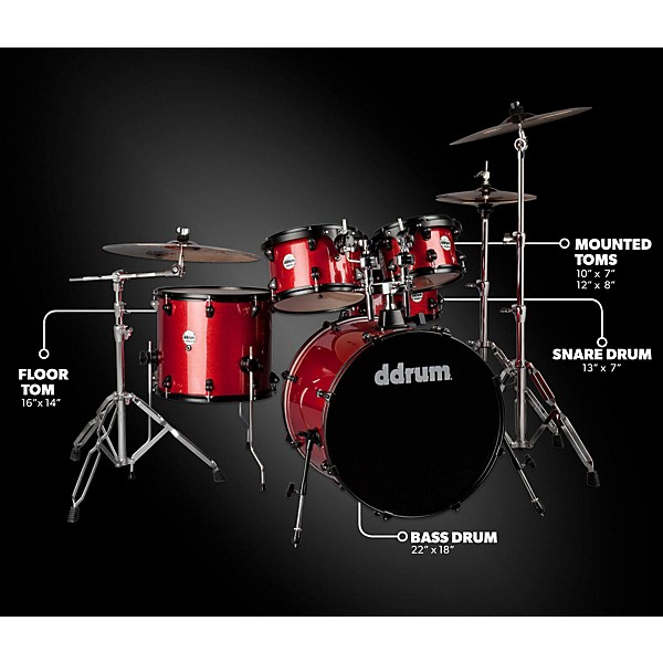 ddrum Journeyman2 Series Player 5-piece Drum Kit with 22 in. Bass Drum Red Sparkle