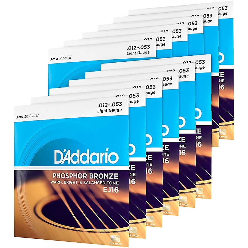 D'Addario EJ16-12P Phosphor Bronze Light Acoustic Strings (12-Pack)