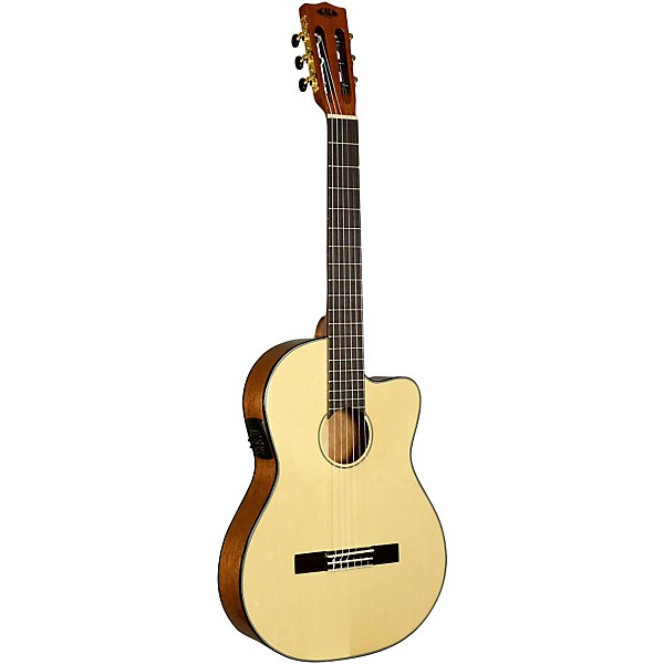 Open Box Kala KA-GTR-SMTN-E Thinline Nylon String Acoustic-Electric Guitar Level 2 Natural 888366009031