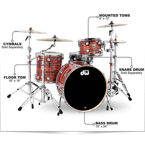 DW Collector's Series 3-Piece FinishPly Tiger Oyster Shell Pack With Chrome Hardware