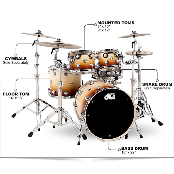 DW Collector's Series 4-Piece Satin Specialty Burnt Toast Fade Shell Pack With Chrome Hardware
