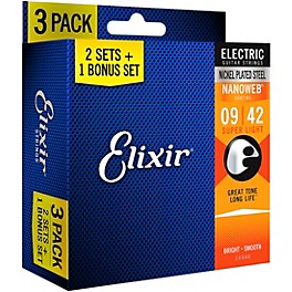 Elixir BONUS PACK! NANOWEB Nickel-Plated Steel Super Light Electric Guitar Strings 3-Pack