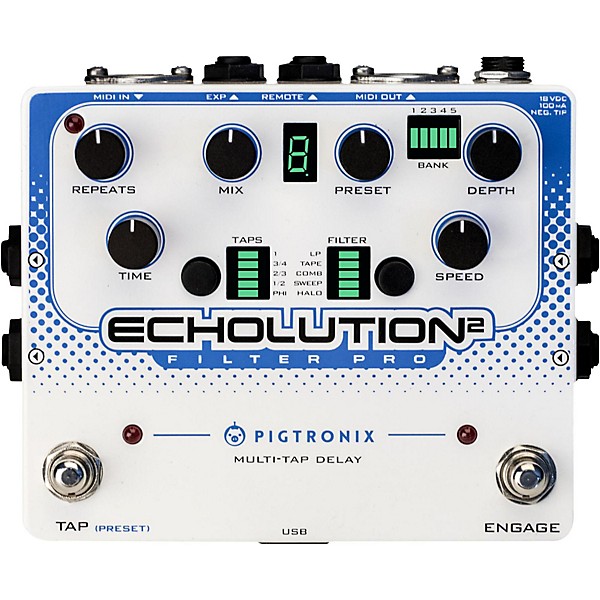 Open Box Pigtronix Echolution 2 Filter Pro Delay Guitar Pedal Level 1
