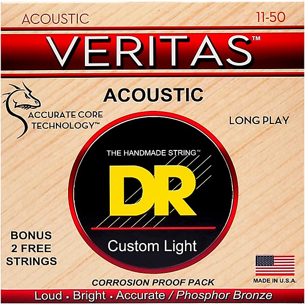 DR Strings Veritas - Perfect Pitch with Dragon Core Technology Custom Light Acoustic Strings (11-50)