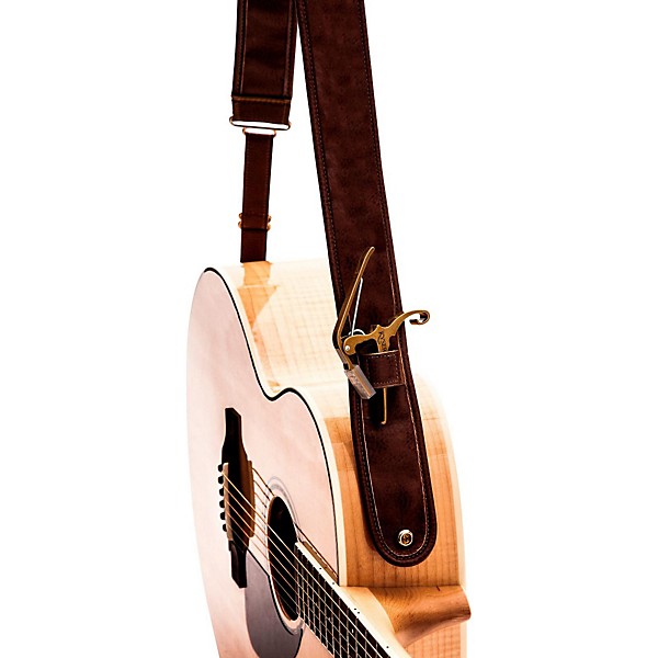 Kyser Leather Guitar Strap With Capo-Keeper Brown 2 in.