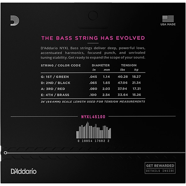 D'Addario NYXL45100 Gauge NPS Long-Scale Bass Strings