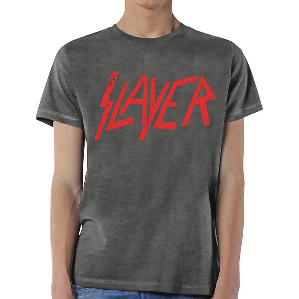 Slayer Distressed Logo T-Shirt X Large Gray