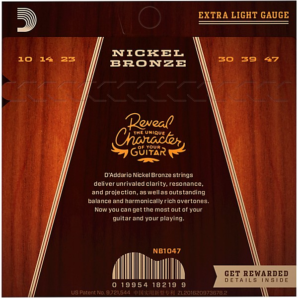 D'Addario NB1047 Nickel Bronze Extra Light Acoustic Guitar Strings