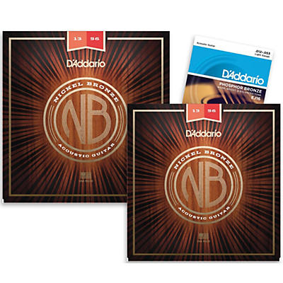 D'addario Nb1356 Nickel Bronze Medium Acoustic Strings 2-Pack With Ej16 Phosphor Bronze Light Single-Pack for sale