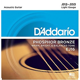 D'Addario NB1356 Nickel Bronze Medium Acoustic Strings 2-Pack with EJ16 Phosphor Bronze Light Single-Pack