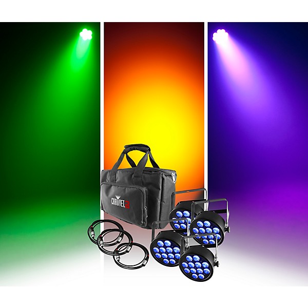 CHAUVET DJ SlimPACK Q12 USB - 4 SlimPAR Q12 USB Wash Lights and 3 DMX Cables With Custom Gear Bag