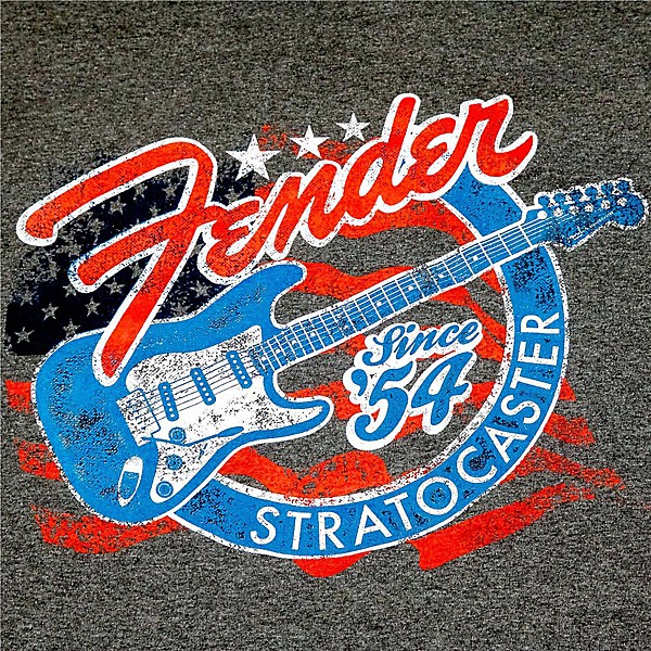 Fender Patriotic Strat T Shirt Small Gray