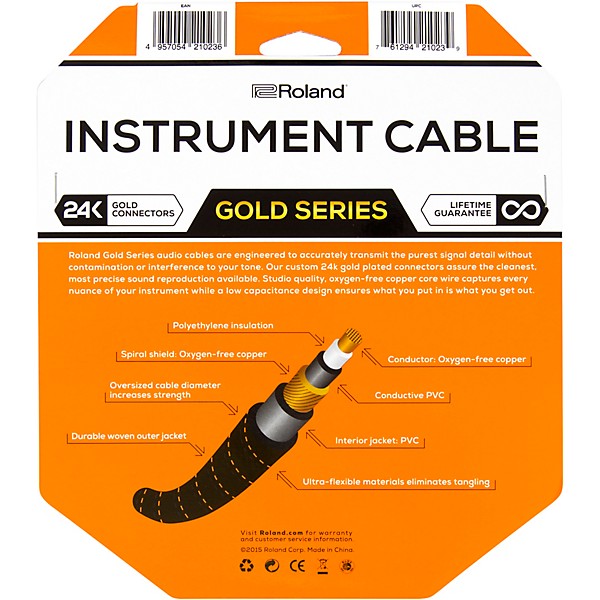 Roland Gold Series 1/4" Straight/Straight Instrument Cable 10 ft. Black