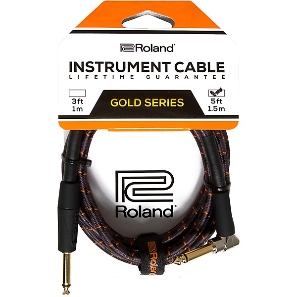 Roland Gold Series 1/4" Angled/Straight Instrument Cable 5 ft. Black