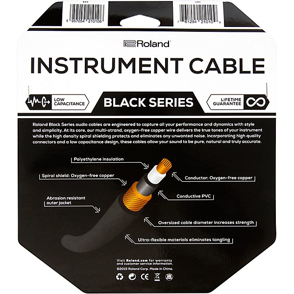 Roland Black Series 1/4" Straight/Straight Instrument Cable 10 ft. Black