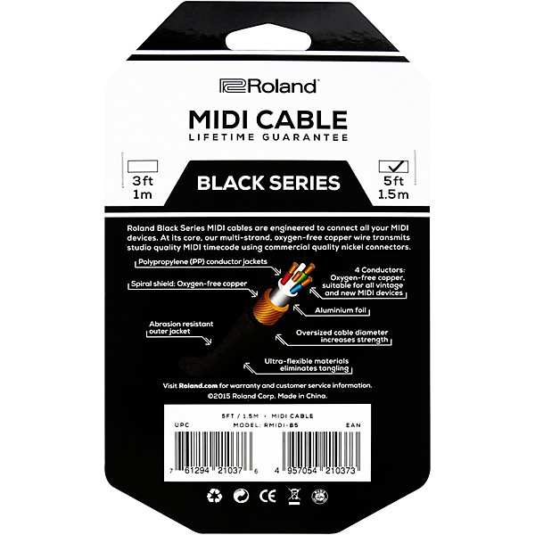 Roland Black Series MIDI Cable 5 ft. Black