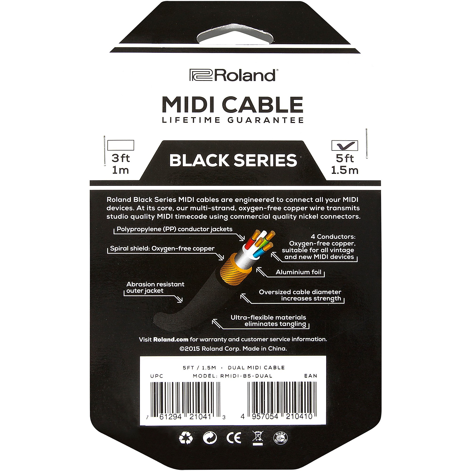  Roland 15ft MIDI Cable-Black Series, 15 feet (RMIDI-B15) :  Musical Instruments