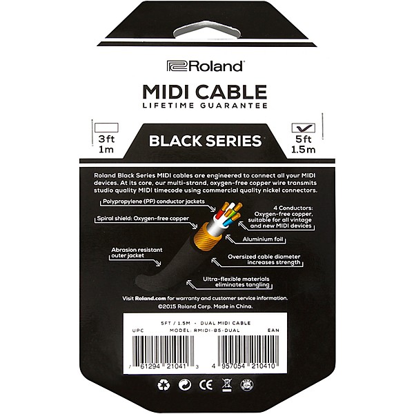 Roland Black Series Dual MIDI Cable 5 ft. Black