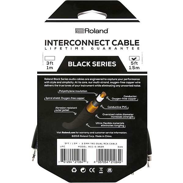 Roland Black Series 3.5mm TRS-Dual RCA Interconnect Cable 5 ft. Black