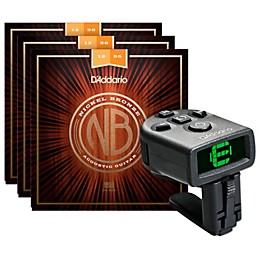 D'Addario NB1256 Nickel Bronze Light Top Med Bottom Acoustic Strings 3-Pack with FREE NS Micro Headstock Tuner
