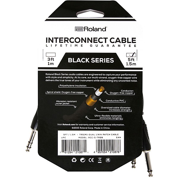Roland Black Series 1/4" TRS(Male)-Dual 1/4" Interconnect Cable 5 ft. Black