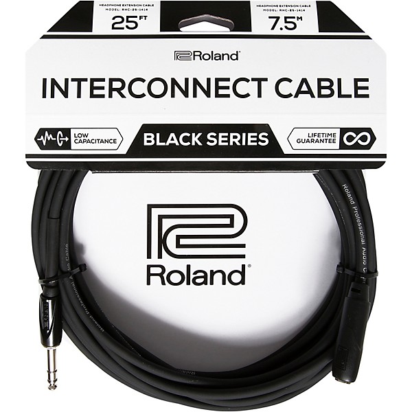 Roland Black Series 1/4" TRS Male to Female Headphone Extension Cable 25 ft. Black