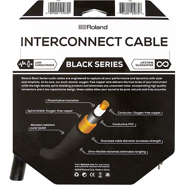 Roland Black Series XLR (Male) - RCA Interconnect Cable 10 ft. Black