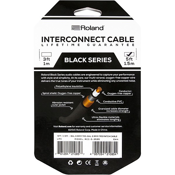 Open Box Roland Black Series 3.5mm TRS-3.5mm TRS Balanced Interconnect Cable Level 1 5 ft. Black