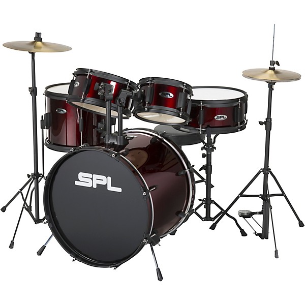 Sound Percussion Labs Kicker Pro 5-Piece Drum Set with Stands, Cymbals and Throne Wine Red