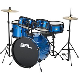 Open Box Sound Percussion Labs Kicker Pro - 5 Piece Drum Set with Stands, Cymbals, and Throne Level 1 Metallic Liquid Blue
